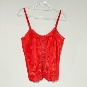 Valerie Stevens silky polyester‎ button front lace tank top red size small